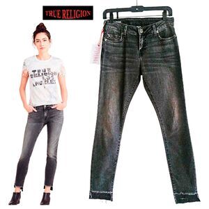 TRUE RELIGION NEW Goth HALLE Raw Step Hem Mid-Rise Super Skinny Jean 27